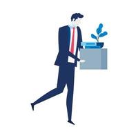 man unemployment concept, company worker holding stuff in box vector