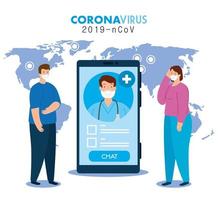 medicine online, doctor consults the patients in smartphone online, covid 19 pandemic vector