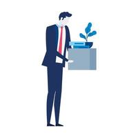 man unemployment concept, company worker holding stuff in box vector