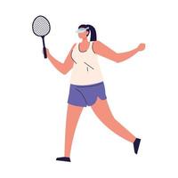 woman playing tennis sport on white background vector