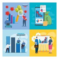 global financial recovery of market after covid 19, set of financial icons vector