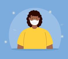 woman afro using medical protective mask against covid 19 vector