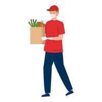 delivery of goods during the prevention of coronavirus, courier worker using face mask vector