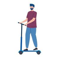 young man in scooter on white background vector