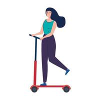 pretty young woman in scooter on white background vector