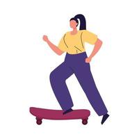 woman in skateboard ride on white background vector