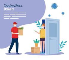 safe contactless delivery courier to home by covid 19 vector