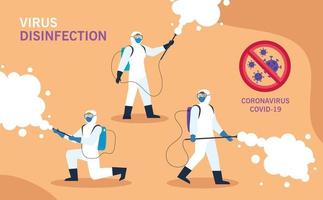 persons with protective suit for spraying the covid 19, disinfection virus concept vector