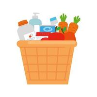 donation basket wicker food, social care, volunteering and charity concept vector