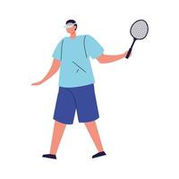 Hombre jugando tenis sobre fondo blanco. vector