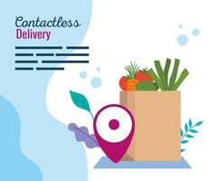 safe contactless delivery courier by covid 19, bag paper with groceries vector