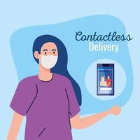 safe contactless delivery courier by covid 19, stay home, order goods online by smartphone