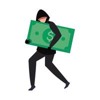 hacker with dollar money cash on white background vector