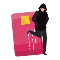 hacker with credit card on white background vector