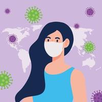 mujer con máscara protectora médica contra el coronavirus 2019 ncov vector