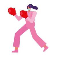 professional female surgeon wearing medical mask with boxing gloves vector