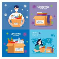 set scenes, people with donation boxes, social care, volunteering and charity concept vector
