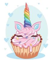 Cute rainbow unicorn cupcake on a white background. It can be used for card, sticker, patch, phone case, poster, t-shirt, mug etc. vector