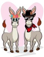 Cute couple animal cartoon donkey for Valentines Day Card.
