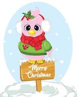 Merry christmas card with cute bird. poster of christmas day. vector