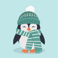 Penguin character with hat and scarf vector