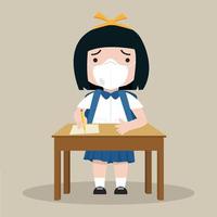 student the girl with face mask at school vector