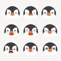 Cartoon penguins face emotion set vector