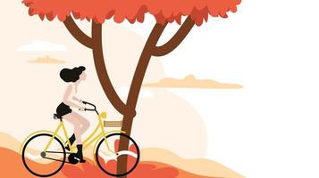 woman riding a bicycle with tree background vector