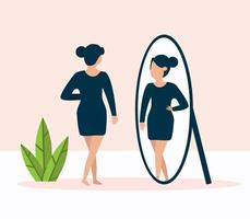 woman standing in front of the mirror and looking at her reflection vector