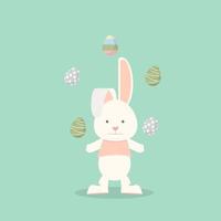 Flat Funny  bunny with easter eggs vector