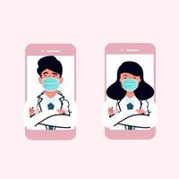 Doctors on mobile phones concept vector