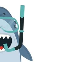 Cute White Shark  with diving equipment vector background