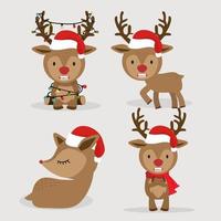 Cute deer with red hat set vector