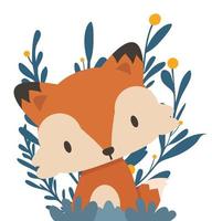 Red fox cartoon with natural leaves vector