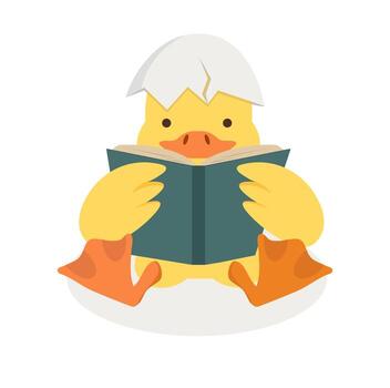 Duck Reading A Book with Broken egg shell vector
