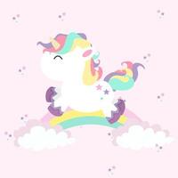 unicornio mini con arcoíris en colores pastel vector