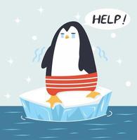 Sad  penguin  on ice floe vector