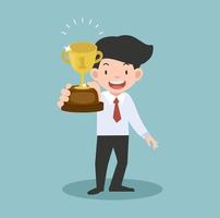 businessman holding a trophy cup Concept vector