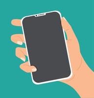 Hand holing a white smartphone vector