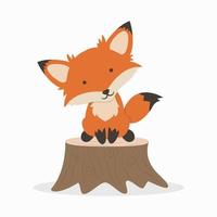 Cute fox cartoon on a wood trunk vector