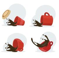 Red cup of Hot Spilled coffee set vector