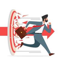 businessman character breaking through a target vector