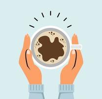 Top view Hand holding coffee cup illustration vector