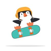 lindo pingüino en una patineta vector