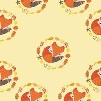 Cute fox with leaves decoration seamless pattern vector