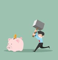 businessman with hammer breaking piggy bank concept vector