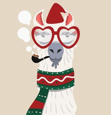 Christmas llama smoking a pipe