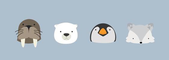 Arctic animal head cartoon character set vector