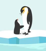 Penguin mom feeding her baby in the North Pole vector