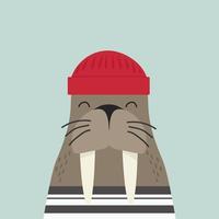 cute sailor sea lion with red hat vector